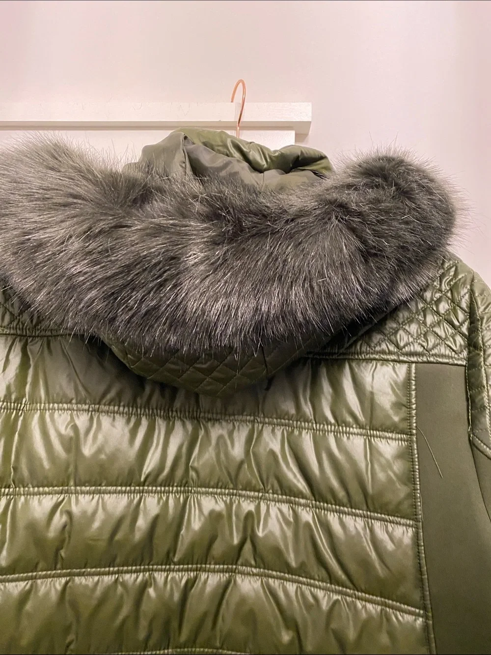 NWT Michael Kors Mixed Media Hooded Quilted Jacket Olive Green Plus Size 3X
